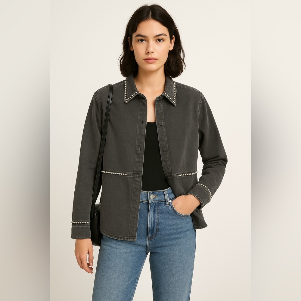 Zara Gray Denim Crystal Embellished Jean Jacketβ Sz. S
